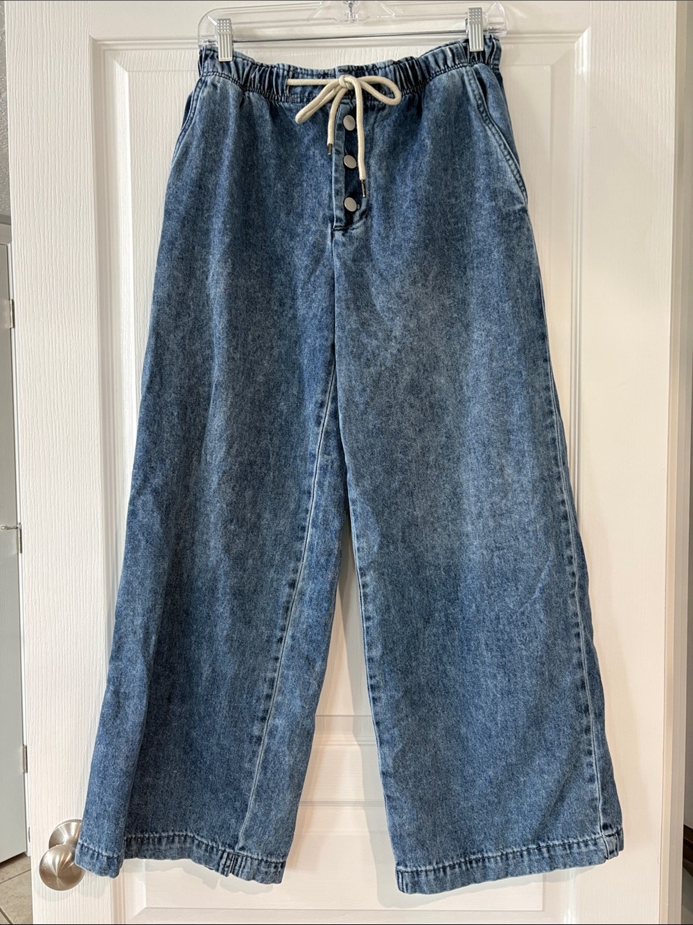bohme Wide-Leg Blue Denim Drawstring  Jeans